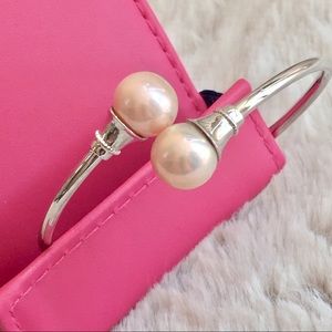 🆕 Genuine Freshwater Pearl Silver Cuff Bracelet